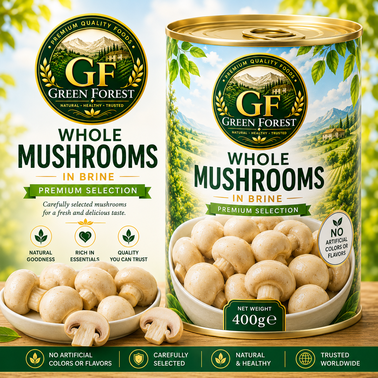 Green Forest Whole Mushrooms 400g